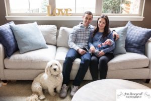 Littleton family photographer newborn new baby boy in home lifestyle photography session photo dog doggie sleeping Solterra Lakewood parents parenthood Colorado