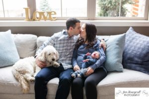 Littleton family photographer newborn new baby boy in home lifestyle photography session photo dog doggie sleeping Solterra Lakewood parents parenthood Colorado