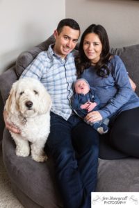 Littleton family photographer newborn new baby boy in home lifestyle photography session photo dog doggie sleeping Solterra Lakewood parents parenthood Colorado