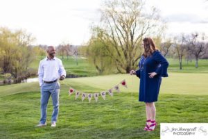 Littleton family photographer engagement session engaged wedding husband and wife to be Lakewood Country Club spring couple in love sunset green golf course bridge stone save the date announcement photography Colorado