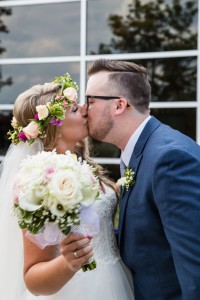 Littleton wedding photographer bride and groom floral crown in love