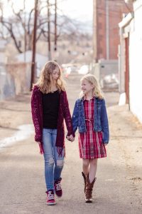 Downtown Littleton historic urban photographer sisters child photographer