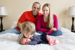 Littleton family and baby photographer in home lifestyle session with natural light Colorado