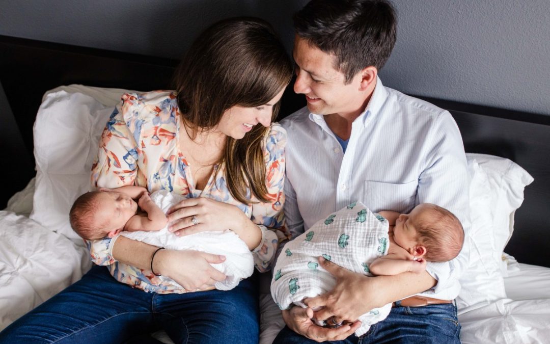 Cooper & Charlotte’s newborn in home lifestyle photography session by Littleton twins photographer