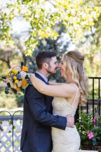 Littleton wedding photographer backyard Lakewood bride and groom in love nose to nose formal portraits husband wife ceremony vows
