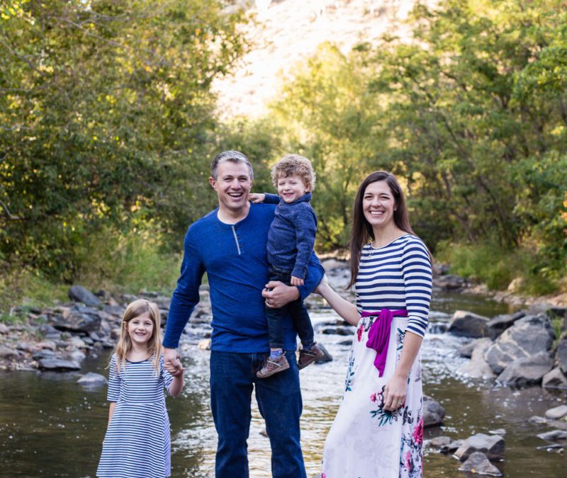 The {A} family of 4 at Lair O’ the Bear Park in Morrison by an affordable Littleton photographer near me