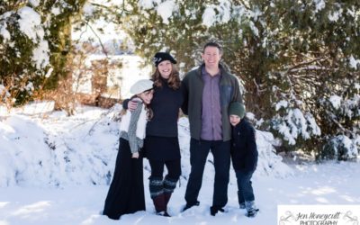 The {M} Family of 4 at The Highlands Ranch Mansion in the snow [Littleton photographer]