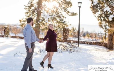 Catherine & Charlie’s snowy engagement session at The Highlands Ranch Mansion [Littleton photographer]