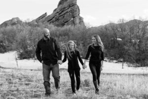 Littleton family photographer South Valley Open Space Park Ken Caryl valley park Colorado foothills photography red rocks rock formations love cowboy boots winter snow walking mother father daughter tween girl