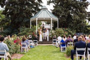 Littleton wedding photographer Colorado photography War Memorial Rose Garden gazebo summer weddings harp player roses outdoor ceremony love intimate rain and sun bride groom natural light husband wife married marriage