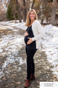 Littleton family photographer Fly'N B park in Highlands Ranch Colorado photography boys brothers pregnant baby bump mom dog Yorkie snow fall trail mom to be