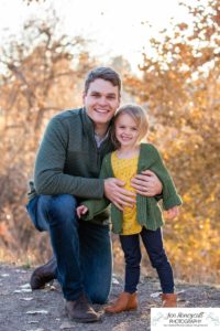 Littleton family photographer in Colorado at Writer's Vista park Centennial Highline Trail fall leaves golden hour sunset light big brother little sister kids children natural smiles real life parenthood father daughter bond Daddy's little girl