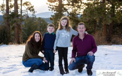 The {M} Family of 4 at Mt. Falcon park by Littleton photographer