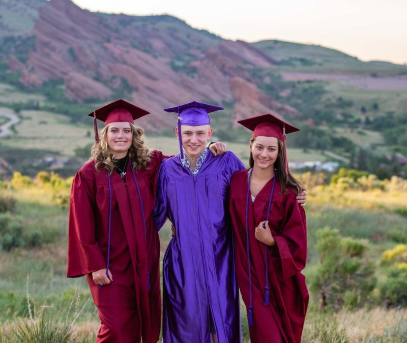 Cap & Gown high school senior graduation mini-session for Kailey, Katie, and Jack in Colorado by Littleton photographer