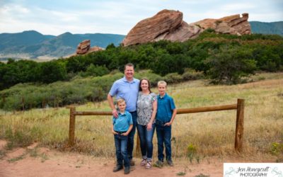 The {R} family of 4 at South Valley Open Space park by local Littleton, Colorado photographer