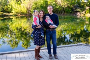 Littleton family photographer Fly'N B park Highlands Ranch fall color change trees baby girl sisters two years old water mother father daughter