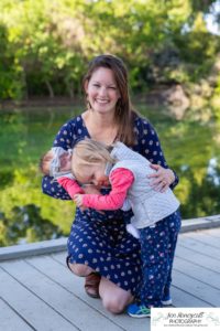 Littleton family photographer Fly'N B park Highlands Ranch fall color change trees baby girl sisters two years old water mother father daughter