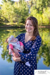 Littleton family photographer Fly'N B park Highlands Ranch fall color change trees baby girl sisters two years old water mother father daughter