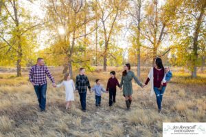 Littleton family photographer Carson Nature Center Platte River fall photo session yellow leaves six kids children mother father boys girls brothers sisters toddler foothills Colorado sunset natural light photography