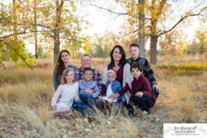 Littleton family photographer Carson Nature Center Platte River fall photo session yellow leaves six kids children mother father boys girls brothers sisters toddler foothills Colorado sunset natural light photography