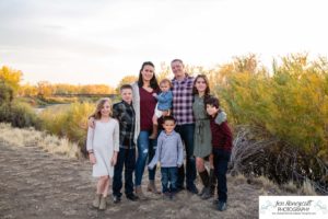 Littleton family photographer Carson Nature Center Platte River fall photo session yellow leaves six kids children mother father boys girls brothers sisters toddler foothills Colorado sunset natural light photography