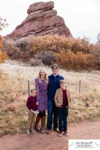 Littleton family photographer in Colorado South Valley Open Space park Ken Caryl red rocks rock formations boys brothers fall photo session cold frost winter mother father sons sunset photography