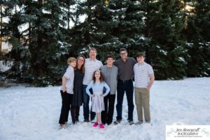 Littleton family photographer snow photo session Morrison pine trees snowy winter Thanksgiving extended grandmother grandchildren visit from Arizona