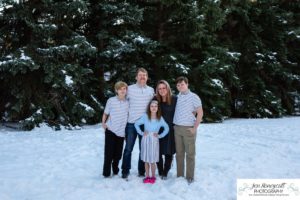 Littleton family photographer snow photo session Morrison pine trees snowy winter Thanksgiving extended grandmother grandchildren visit from Arizona