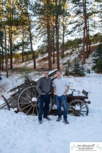 Littleton family photographer snow photo session Morrison pine trees snowy winter Thanksgiving extended grandmother grandchildren visit from Arizona