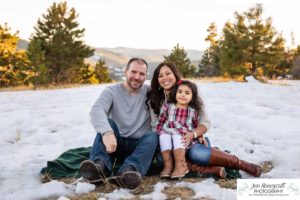 Littleton family photographer child kid daughter snow winter Mt. Falcon golden hour sunset natural light photography