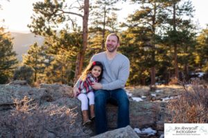 Littleton family photographer child kid daughter snow winter Mt. Falcon golden hour sunset natural light photography