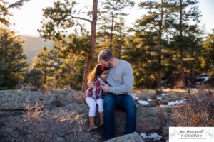 Littleton family photographer child kid daughter snow winter Mt. Falcon golden hour sunset natural light photography