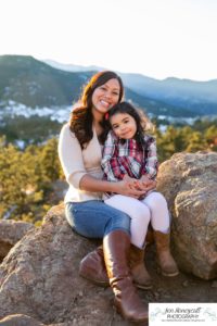 Littleton family photographer child kid daughter snow winter Mt. Falcon golden hour sunset natural light photography