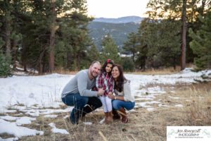 Littleton family photographer child kid daughter snow winter Mt. Falcon golden hour sunset natural light photography