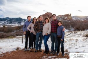 Littleton family photographer South Valley Open Space park winter Christmas snow teen teens brothers sister older kids children sunset natural light photography boy girl mother father daughter sons red rocks