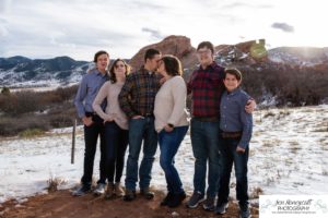 Littleton family photographer South Valley Open Space park winter Christmas snow teen teens brothers sister older kids children sunset natural light photography boy girl mother father daughter sons red rocks