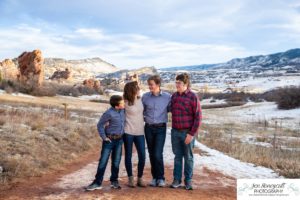 Littleton family photographer South Valley Open Space park winter Christmas snow teen teens brothers sister older kids children sunset natural light photography boy girl mother father daughter sons red rocks