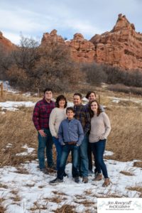 Littleton family photographer South Valley Open Space park winter Christmas snow teen teens brothers sister older kids children sunset natural light photography boy girl mother father daughter sons red rocks