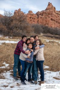 Littleton family photographer South Valley Open Space park winter Christmas snow teen teens brothers sister older kids children sunset natural light photography boy girl mother father daughter sons red rocks