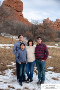 Littleton family photographer South Valley Open Space park winter Christmas snow teen teens brothers sister older kids children sunset natural light photography boy girl mother father daughter sons red rocks