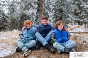 Littleton family photographer Mt. Falcon sub zero temperatures polar vortex brothers three boys father mother sons Florida vacation mountains snow photography