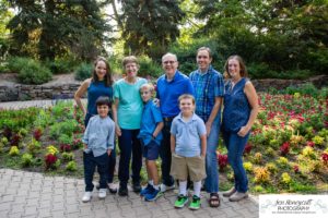 Littleton family photographer in Colorado extended cousins grandparents summer Gallup Gardens flowers boys Ketring Park