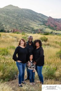 Littleton family photographer Mt. Falcon east lot Red Rocks couple in love Christmas little girl grandparents visit grandchild sunset light