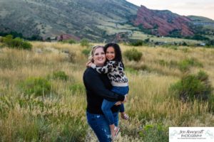 Littleton family photographer Mt. Falcon east lot Red Rocks couple in love Christmas little girl grandparents visit grandchild sunset light