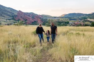 Littleton family photographer Mt. Falcon east lot Red Rocks couple in love Christmas little girl grandparents visit grandchild sunset light