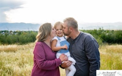The {B} family of 3 at the Highlands Ranch Mansion by Littleton photographer