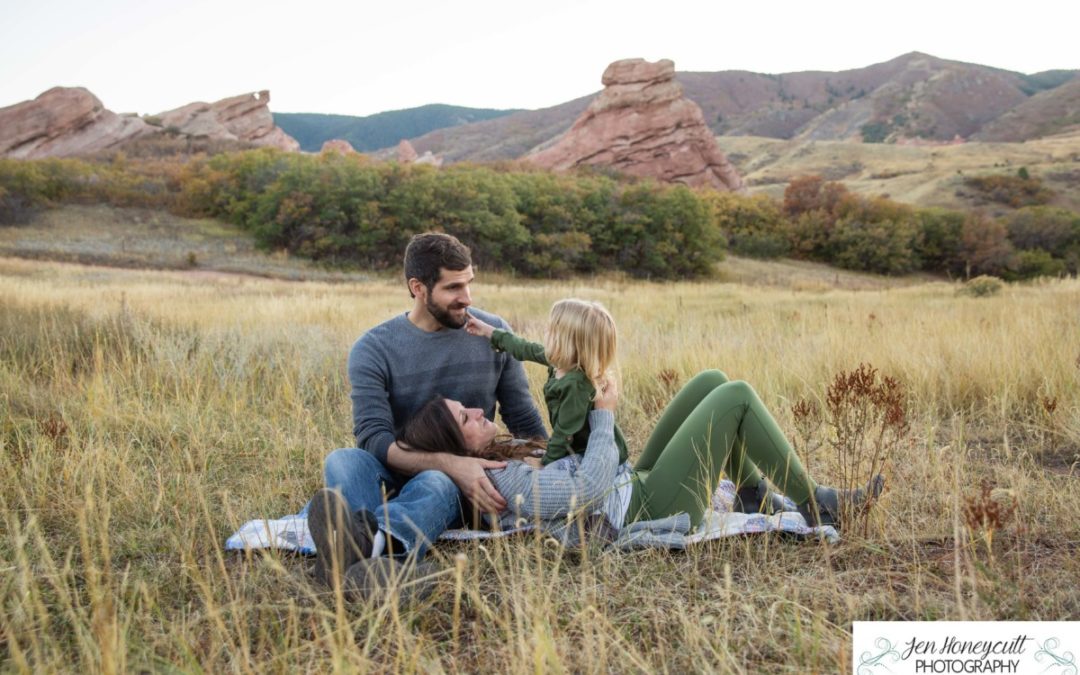 The {S} family of 3 at South Valley Open Space park in Ken Caryl by local Littleton photographer