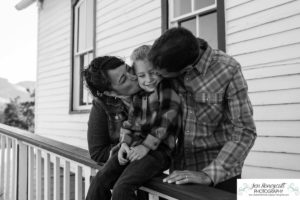 Littleton family photographer extended grandparents cousins Golden Clear Creek area yellow leaves trees water old buildings morning light photography