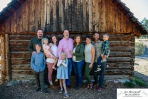 Littleton family photographer extended grandparents cousins Golden Clear Creek area yellow leaves trees water old buildings morning light photography