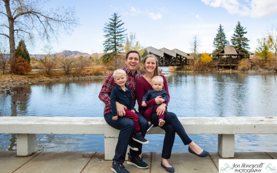 The {W} family of 4 at the Lakewood Heritage Center and Belmar Park by Littleton photographer